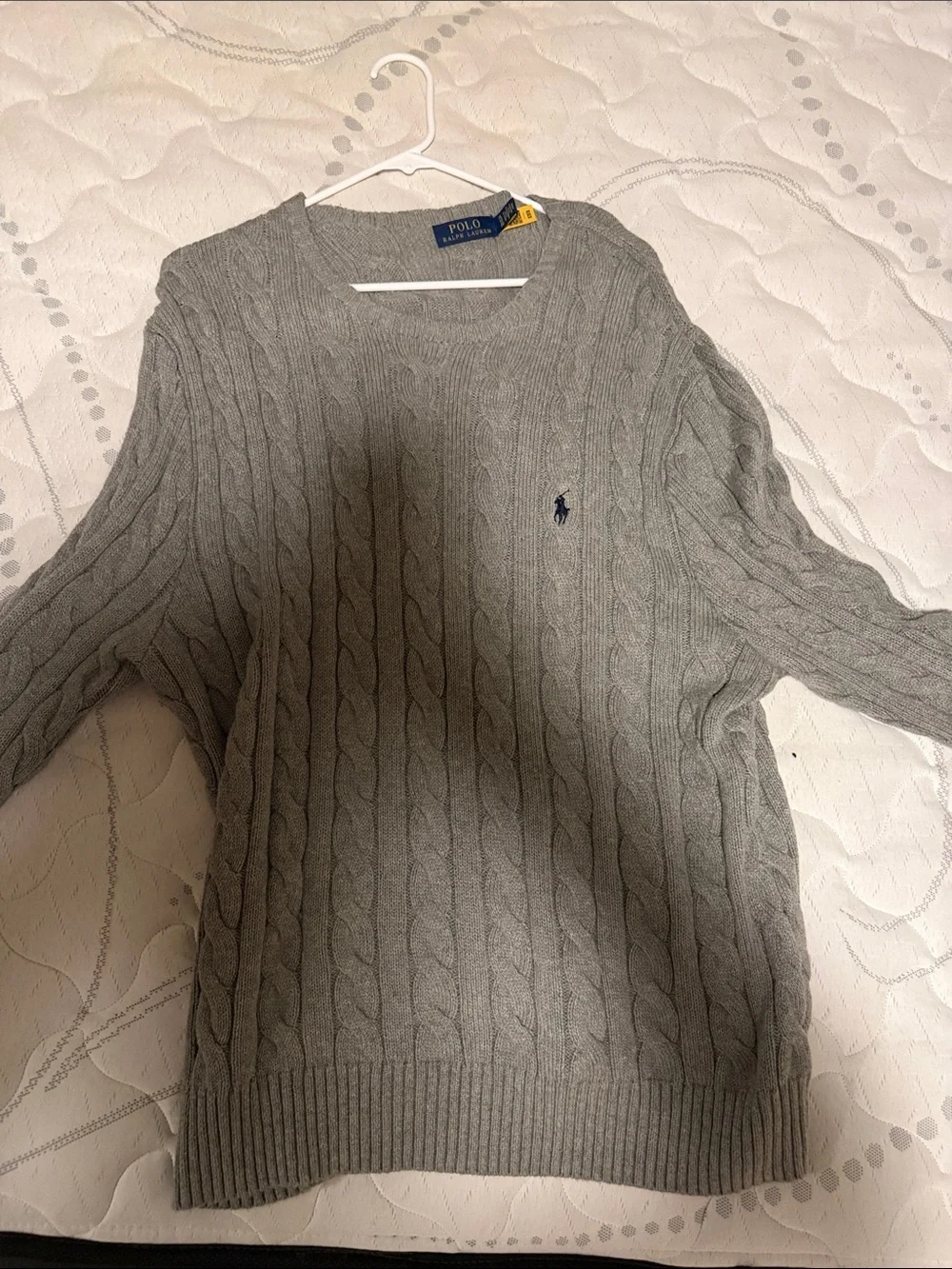 Polo by Ralph Lauren Light Gray Cable-Knit Crewneck Sweater